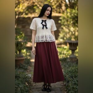 NWT Joie Cream Eyelash Lace Bow Peplum Blouse Size M